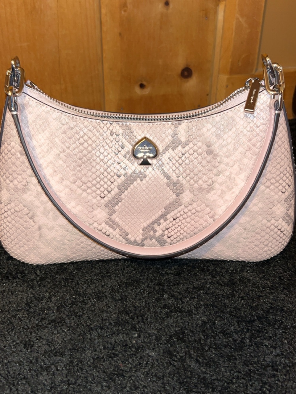 kate spade blush pink snake-embossed shoulder bag